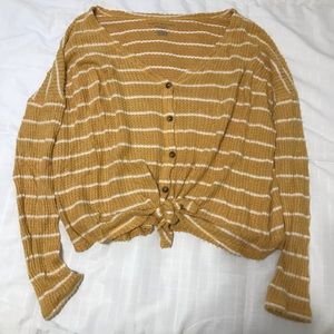 American Eagle Long Sleeve Mustard Tie Front Top-M